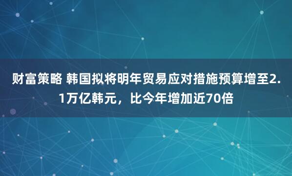 财富策略 韩国拟将明年贸易应对措施预算增至2.1万亿韩元，比今年增加近70倍